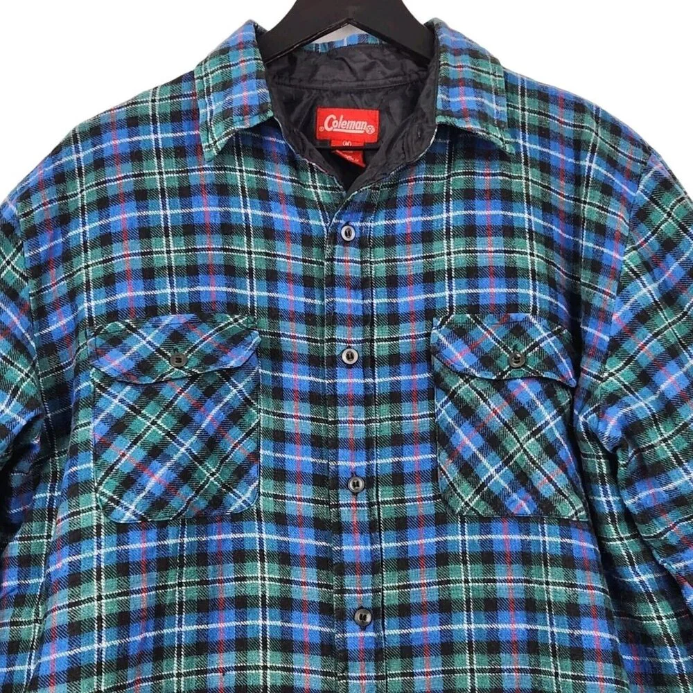 Coleman Men's Flannel Shacket Medium Lined Plaid Pockets Outdoors Work Shirt